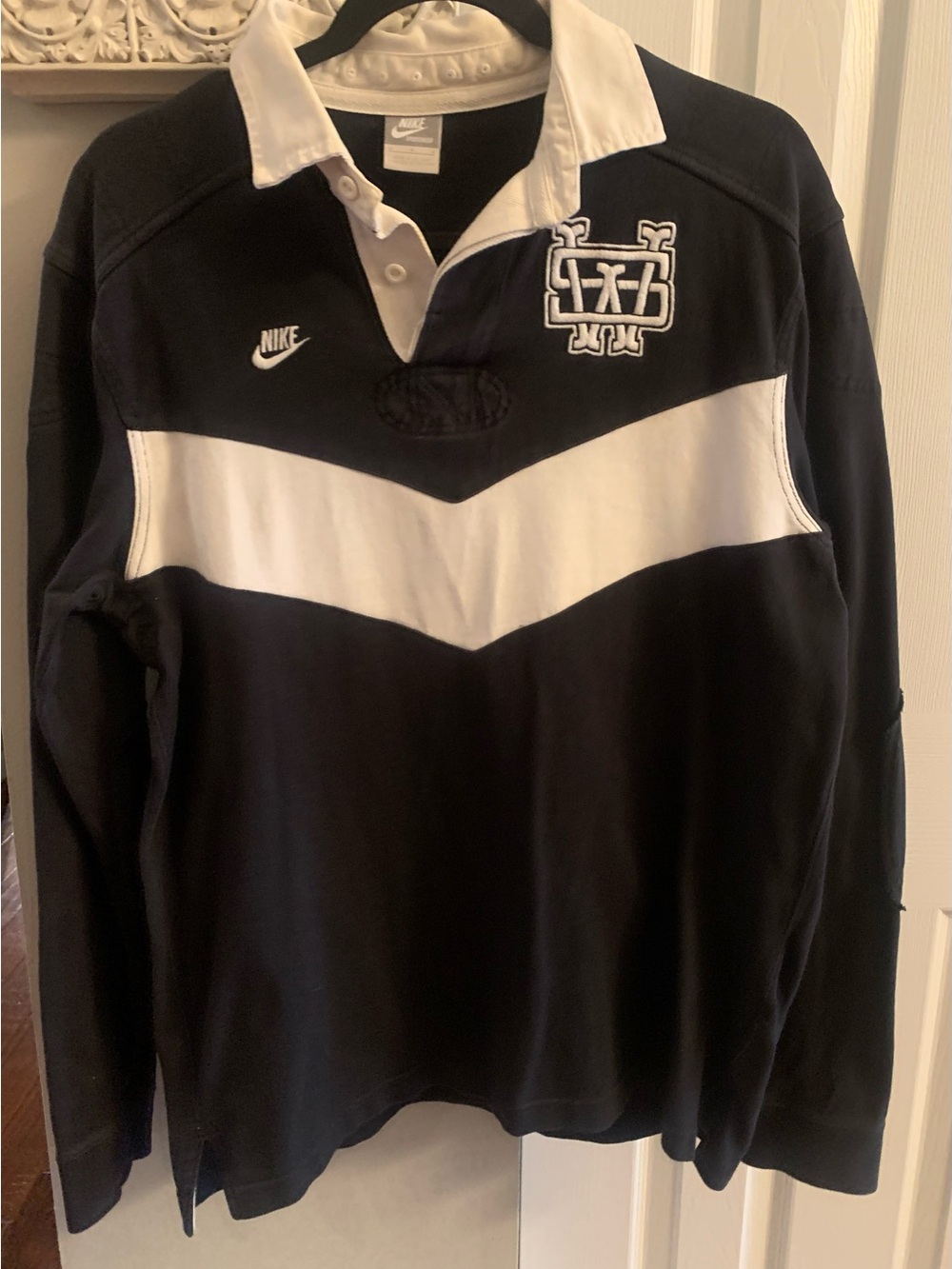 Nike Men’s Vintage Black and White Rugby Polo Sweatshirt - M